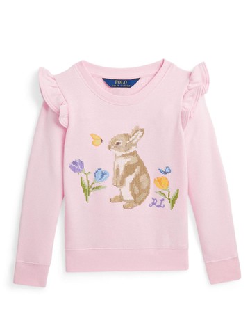 Ralph Lauren Kids - graphic-print ruffle-detail sweatshirt - kids - Cotton/Polyester - 3T - Pink