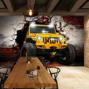 汽車墻紙3D立體復古懷舊壁畫個性休閑酒吧網咖涂鴉餐廳工業風壁紙