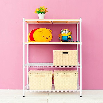 dayneeds 松木 90x45x120公分 四層收納架(烤漆白) 實木層架/展示架/置物架