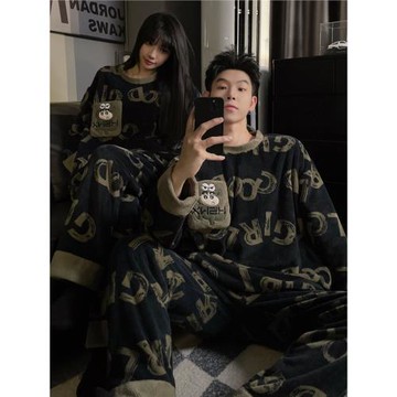 情侶睡衣女冬季法蘭絨加絨加厚簡約漸變男士冬天珊瑚絨保暖家居服