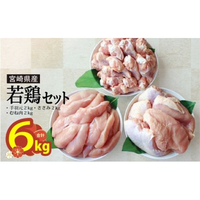 鶏肉 むね ささみ 手羽元 小分け 冷凍 各1kg×2 合計6kg 詰め合わせ