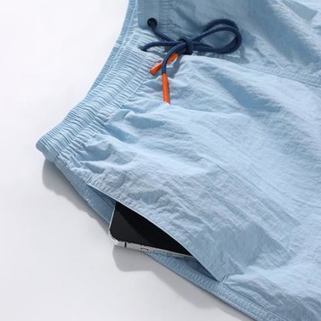 男士短褲休閑短褲藍色橙色紫色高級感有光澤面料寬松時尚休閑褲