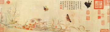 仿古畫名畫復制品宋趙昌寫生蛺蝶圖卷28x92厘米花鳥畫名人字畫