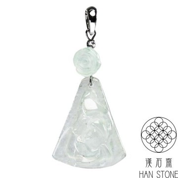 【漢石齋】天然翡翠A貨 一品清蓮白K金玉佩吊墜 玻璃種(15*19*3.5mm)