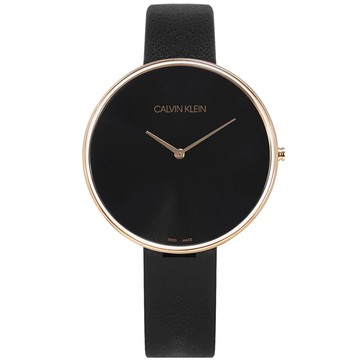 CK / K8Y236C1 / 簡約時尚 超薄 瑞士製造 皮革手錶 黑x玫瑰金框 42mm