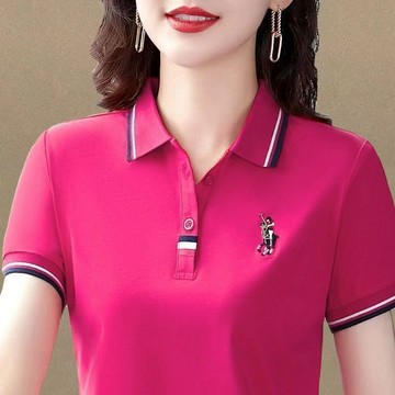 中年媽媽POLO衫 上衣 POLO衫 短袖衫 打底衫  翻領寬鬆夏季寬鬆上衣POLO衫 韓係女裝 大尺碼女裝 夏天女裝