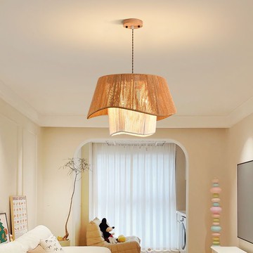 客廳吊燈日式侘寂風民宿復古麻繩餐廳吊燈現代簡約草帽臥室燈S079