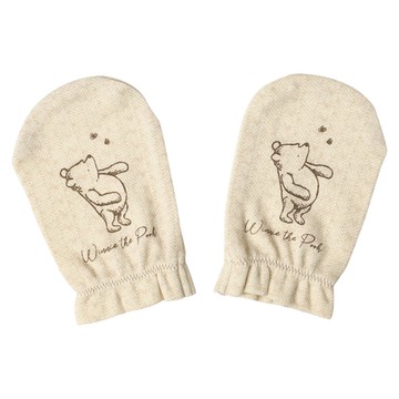 akachan honpo - 新生兒手套-復古小熊維尼-淺卡其色 (長11cmx寬7.5cm)