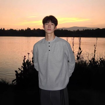 美式復古純色圓領長袖T恤男春秋季新款寬松重磅華夫格套頭上衣t潮鑫弘-衣錦男裝