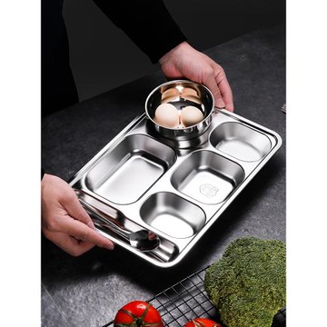 特大號不銹鋼餐盤304大人款分格食堂用 成人家用學生飯盤帶蓋碗