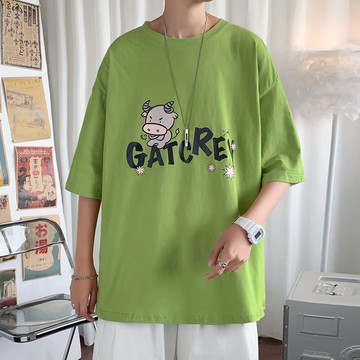 短袖夏季男生t恤版潮流松半袖港體恤氣潮牌ins五分袖上衣