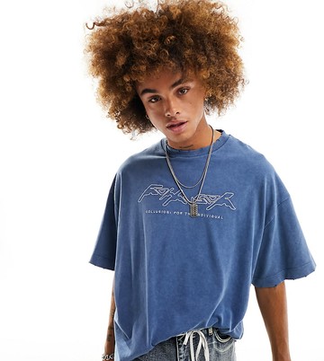 COLLUSION Distressed logo t-shirt in blue