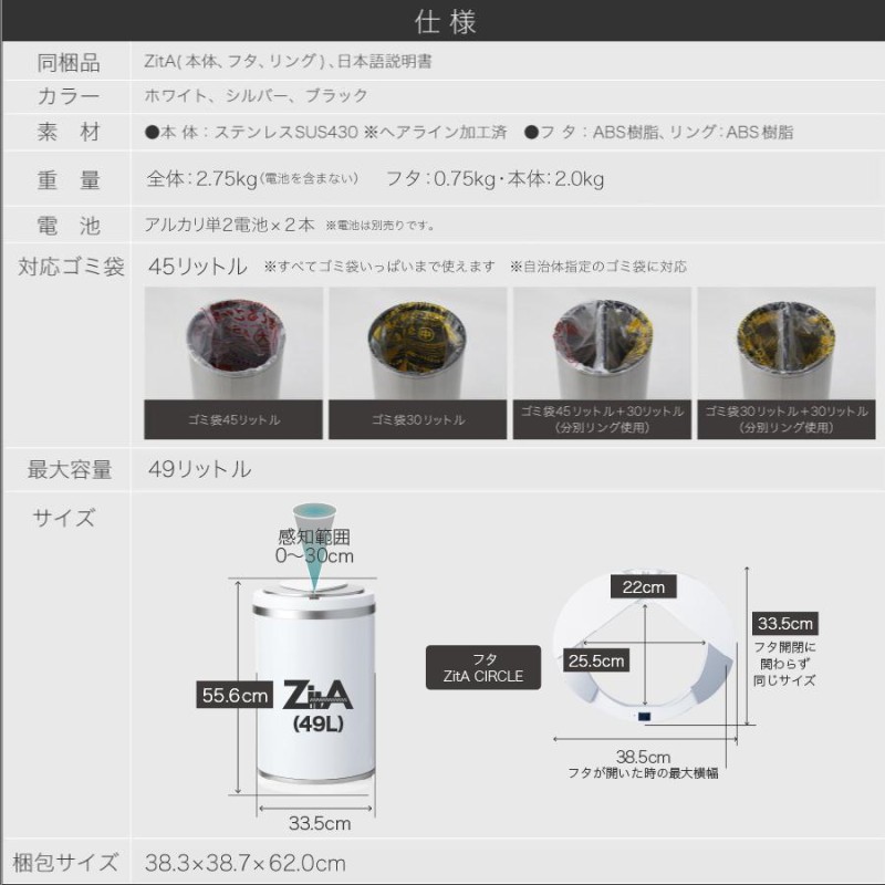 ひらけゴミ箱 ZitA CIRCLE ジータ サークル ゴミ箱 自動 自動ゴミ箱