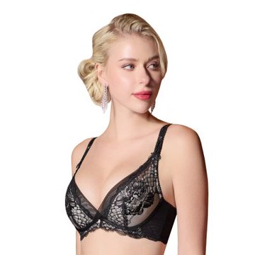 思薇爾 花都夢蝶系列B-E罩軟鋼圈涼感蕾絲刺繡集中包覆女內衣(黑色)