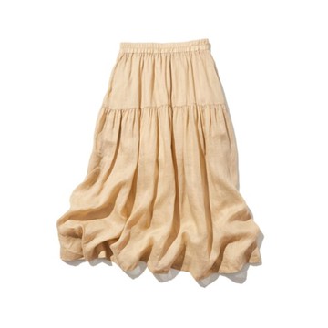 溫柔搖曳，隨性蓬鬆的抓皺長裙 亞麻長裙 內襯款 220512-2