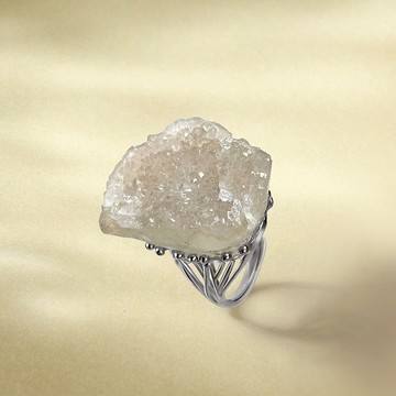 白水晶活口戒指 隨形原石標本 星光閃片手工指環 S925銀 平衡身心