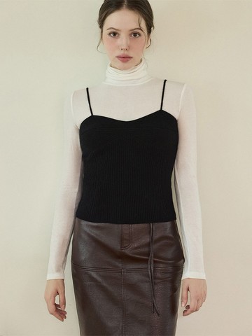 100% Cashmere 細肩帶針織短版上衣 - 黑/白