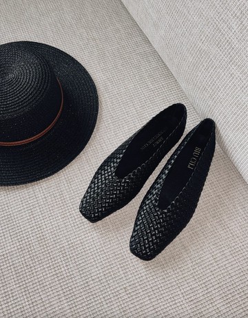 編織感 平底度假感方頭編織單鞋 手工製