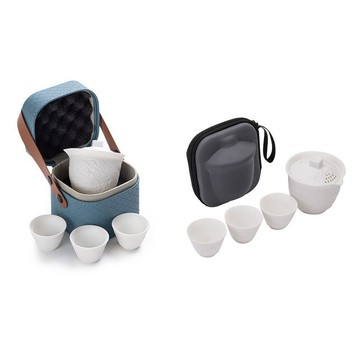 【現貨】茶具 茶具組 素燒羊脂玉一壺三杯 禮盒版 旅行包 旅行茶具 茶壺泡茶 隨身茶具 茶壺 茶杯 興雲網購旗艦店 批發