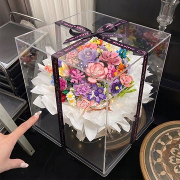 台灣出貨｜免運✨ 積木玩具 永生花 花束diy 全套積木花束抱抱桶亞克力新款客廳擺件驚喜手工玫瑰七夕生日禮物