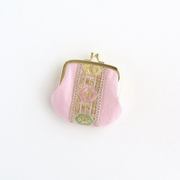 印度刺繡緞帶掌心口金包 粉色