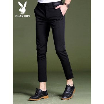 花花公子夏季薄款九分褲男士韓版修身彈力小腳褲小西裝褲新款