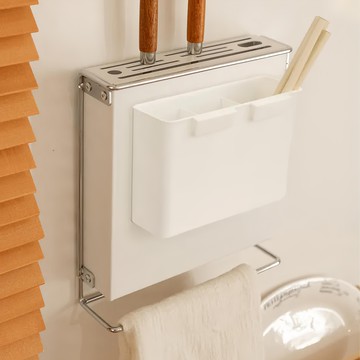 沐慕家居 餐具收納架 刀器架 + 磁吸筷架  白色 + 銀色  1組