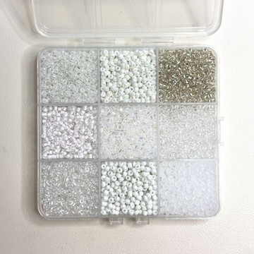 💎臺灣出貨⭐免運💎4mm黑白色系列玻璃米珠散珠DIY手工串珠項鍊手鍊耳環9宮格套盒【可開票】