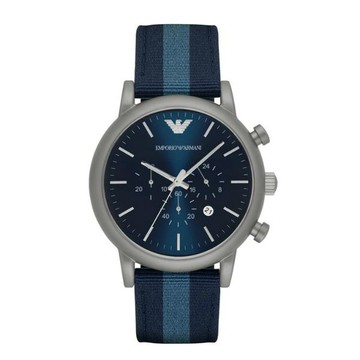 EMPORIO ARMANI 亞曼尼AR1949 經典帆布計時腕錶/藍面46mm｜樂天領券現折★全館特惠中★指定刷卡回饋10%