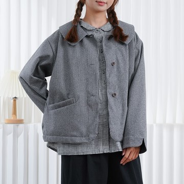 千鳥格毛呢翻領外套122641C