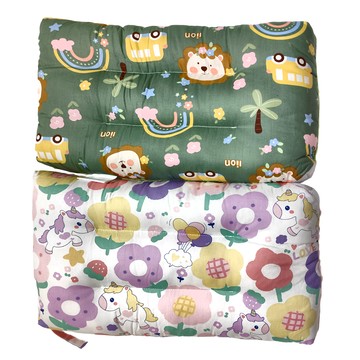 純棉可水洗安撫兒童荳荳枕頭 Set  43 x 28 x 6cm  花朵獨角獸 + 獅子咘咘車 白色 + 綠色