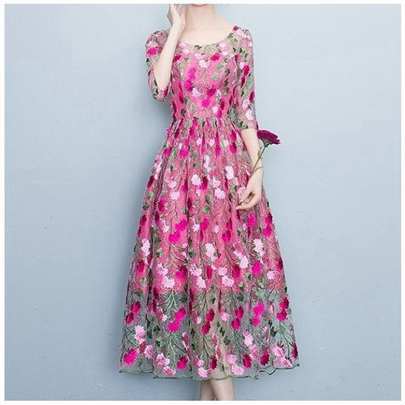 ロングワンピース ワンピ ニット 韓国 きれいめ コーデ 40代 30代 代 ミモレ丈 七分袖 花柄 結婚式 二次会 演奏会 およばれ 大きいサイズ レース 通販 Lineポイント最大get Lineショッピング