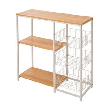 【品樂生活】原木風三板三籃廚房置物架TD080-3NWT 中島櫃 廚房架 烤箱架 微波爐架