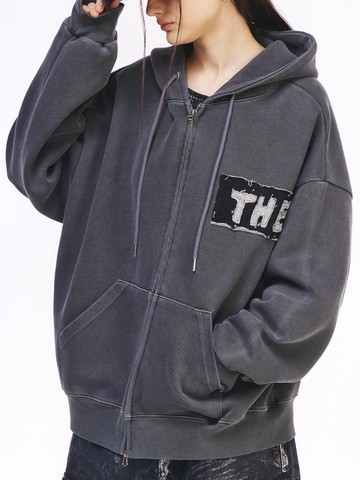 Cotton Free-Size Zip-Up Hoodie [Black]