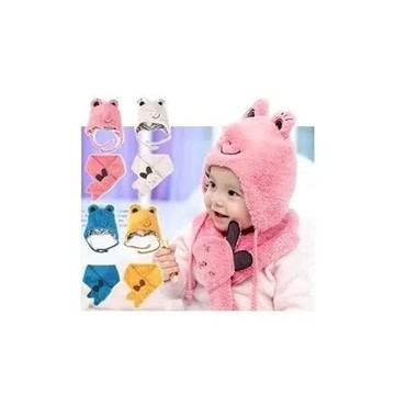 藍色 【PS Mall】韓版青蛙造型寶寶保暖帽子+圍巾二件套  (B108)