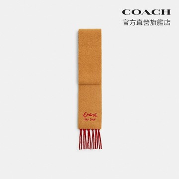 【COACH】 COACH文字圖案細圍巾-暖沙黃色/罌粟花紅色(CFZ79)｜官方直營