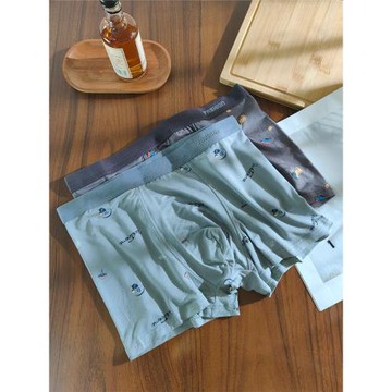 單條莫代爾男士內褲夏中腰超柔軟印花透氣吸汗四角短褲抗菌平角褲