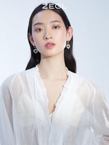 ZEGL愛心耳環女2022年新款潮耳釘小眾設計感高級時尚925銀針耳飾