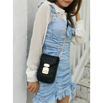 馬天尼地圖包小香風褶皺手機包 真皮小方包鏈條斜跨包PIKASUO女包