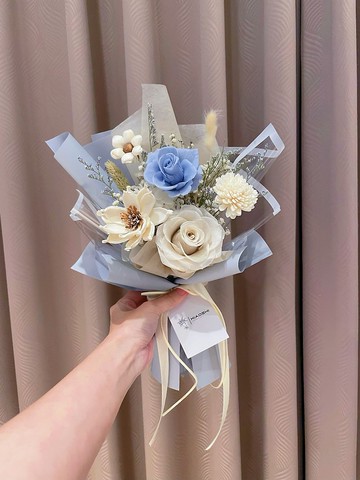 清透灰藍永生花束 情人節花束 乾燥花束 母親節花束 畢業花束
