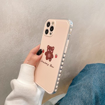 側邊愛心草莓小熊適用iphone12pro max蘋果11手機殼x/xs/xr女7/8plus硅膠ins日韓個性創意全包邊防摔保護套