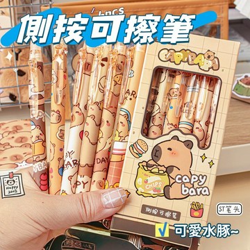 現貨🛎️側按可擦筆 卡皮可擦中性笔 卡通可擦筆 热敏可擦笔 学生文具 卡通水豚易擦筆 高颜值 按动笔ST頭 小禮物小獎勵
