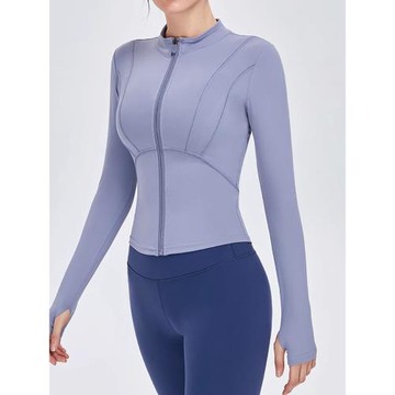 春夏新款歐美裸感立領運動外套修身顯瘦瑜伽服女拉鏈長袖健身上衣