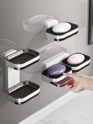 肥皂盒壁掛式衛生間免打孔雙層肥皂瀝水盒家用浴室收納香皂置物架