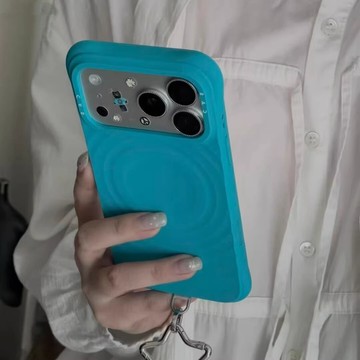 薄荷藍水波紋磁吸手機殼 iPhone17proma純色簡約16Magsafe15pro四角防摔13液態14保護套