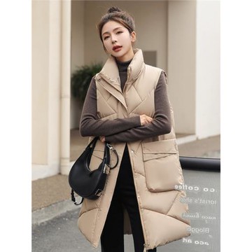 羽絨棉馬甲女中長款2025新款秋冬韓版寬松棉坎肩時尚百搭馬夾外套