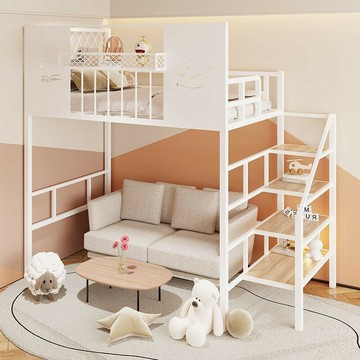 免運公司貨 樹屋床 兒童床 半高城堡树屋高栏杆钢铁艺床 儿童床 高架阁楼吊床 多功能复式二楼床 可開發票 全館五折 工廠現貨直銷 新品特價 z11012