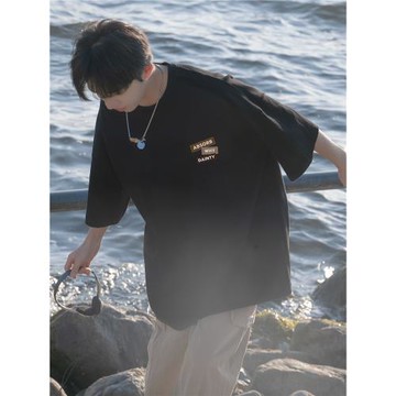 二更 美式純棉短袖t恤男夏季2025新款寬松潮流青少年男生重磅體恤