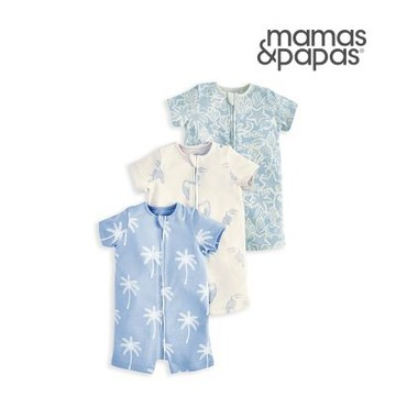 Mamas&Papas 藍染-短袖連身寬褲3件組