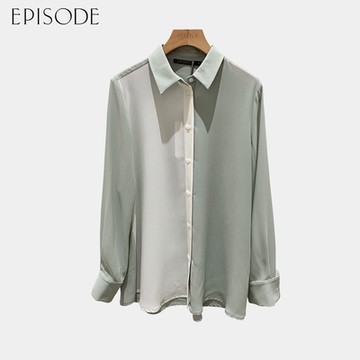 EPISODE - 獨特拼接配色透膚長袖襯衫142306